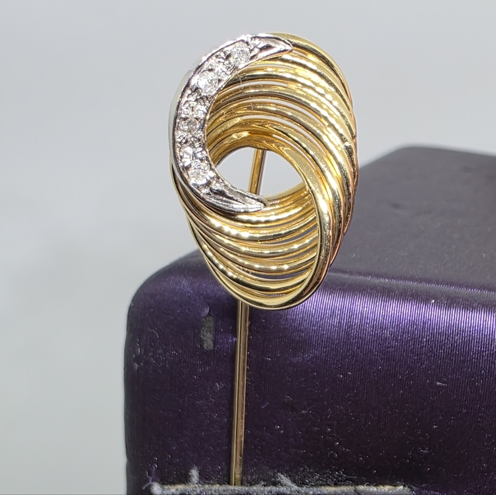Vintage 14k Yellow Gold Genuine Diamond Lapel Stick Tie Pin Brooch 3.3 g - Picture 3 of 16